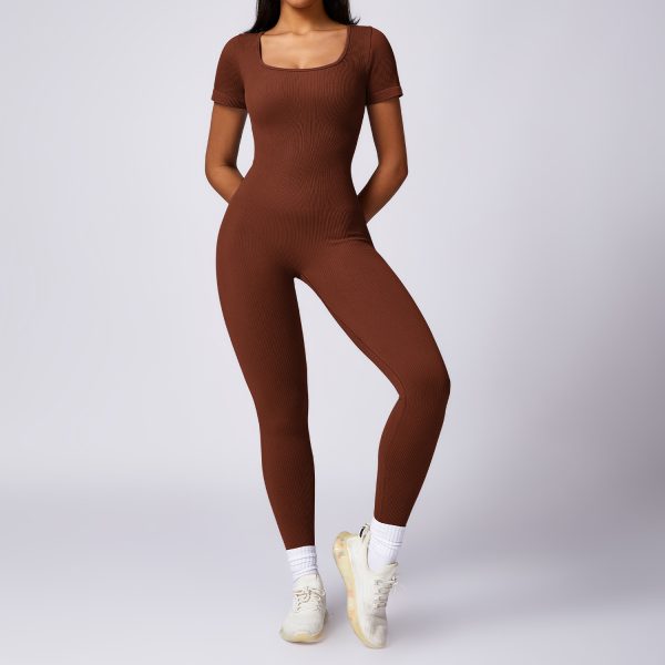 Women's Tight Seamless Back One-piece High-strength Thread Short-sleeved Fitness Sports Jumpsuit - Image 2
