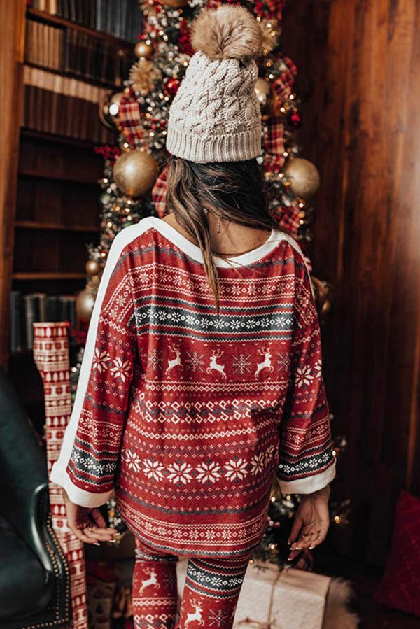 Christmas Loose Round Neck Print Homewear Suits Casual Two-piece Suit - Image 3