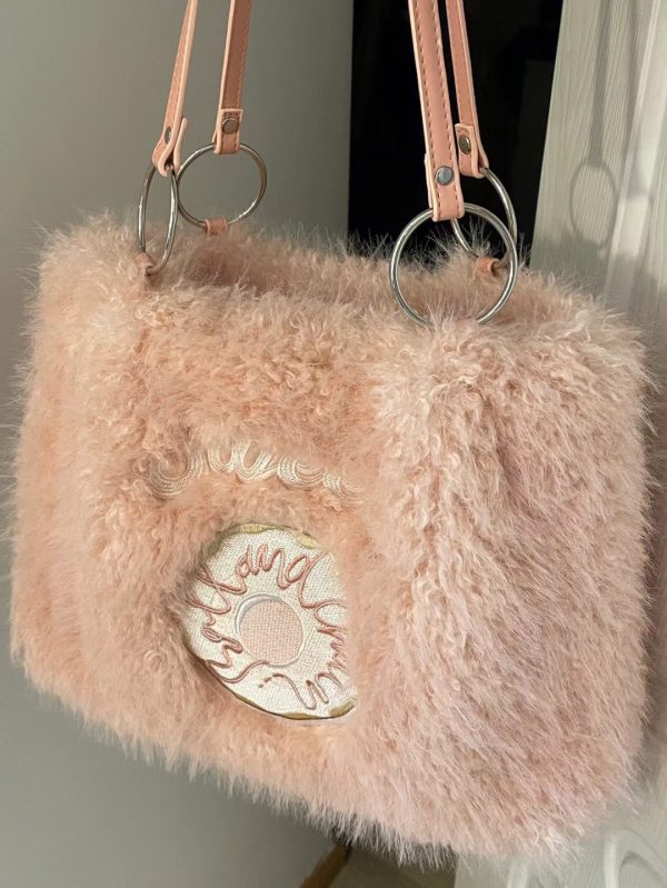 Donut Embroidery Plush Tote Bag - Image 4