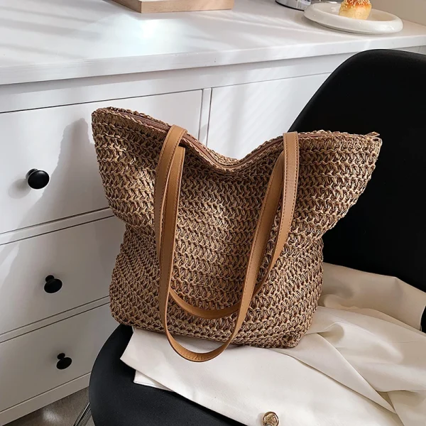 Hand-woven Women's Shoulder Handbag Bohemian 2025 Summer Fashion Straw Beach Tote Bag Travel Shopper Weaving Shopping Bags - Image 5