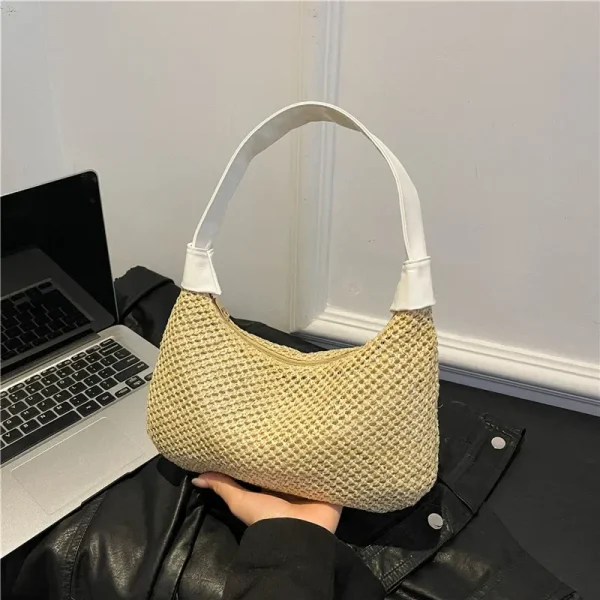 Women Straw Shoulder Bag Large Capacity Straw Dumpling Bag Weaving Tote Handbag Beach Woven Tote Bag Ladies Summer Daily Bag