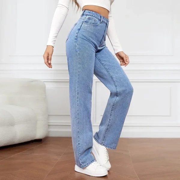 Straight High Waist Jeans Women 2025 New Leg Pockets Basics Ankle Length Pants Y2k Denim Trousers Vintage Blue Washed Jeans - Image 4