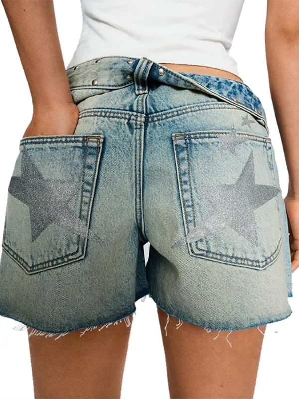Vintage Distressed Woman's Crop Denim High Rise Metal Rivets Ripped Holes Lady Shorts Jeans Fashion Summer New Casual Outwear - Image 5