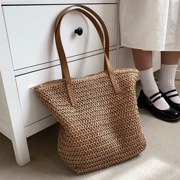 Hand-woven Women's Shoulder Handbag Bohemian 2025 Summer Fashion Straw Beach Tote Bag Travel Shopper Weaving Shopping Bags