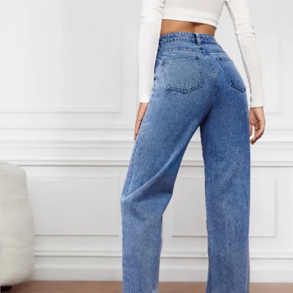 Straight High Waist Jeans Women 2025 New Leg Pockets Basics Ankle Length Pants Y2k Denim Trousers Vintage Blue Washed Jeans - Image 3