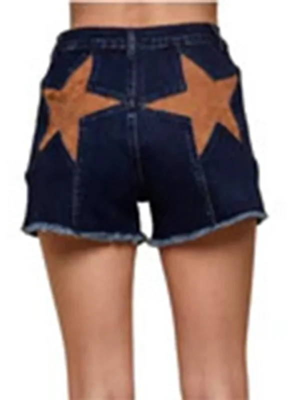 Trendy Women's High Waist Stretch Flared Denim Jeans Jorts Bold Red Star Printed Skin Fit Casual Streetwear Chic Trousers Shorts - Image 6