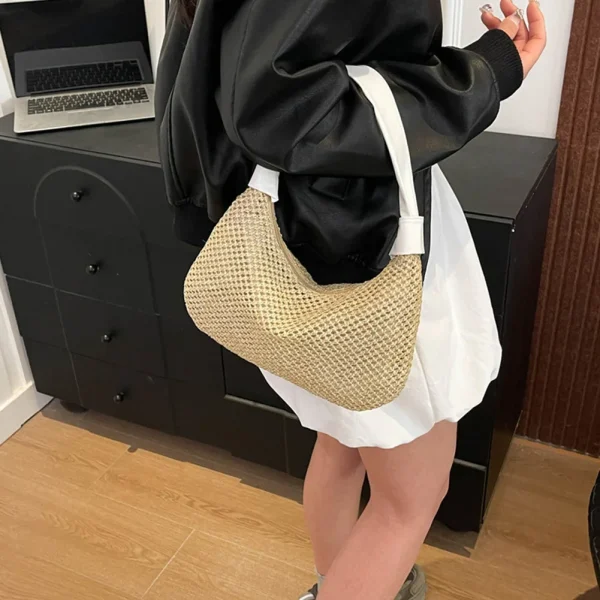 Women Straw Shoulder Bag Large Capacity Straw Dumpling Bag Weaving Tote Handbag Beach Woven Tote Bag Ladies Summer Daily Bag - Image 3