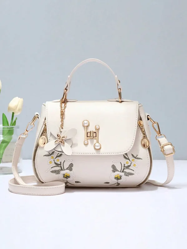 Ladies' fashionable embroidered bucket handbag, casual and simple crossbody bag