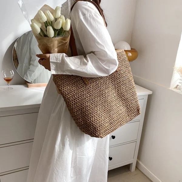 Hand-woven Women's Shoulder Handbag Bohemian 2025 Summer Fashion Straw Beach Tote Bag Travel Shopper Weaving Shopping Bags - Image 3