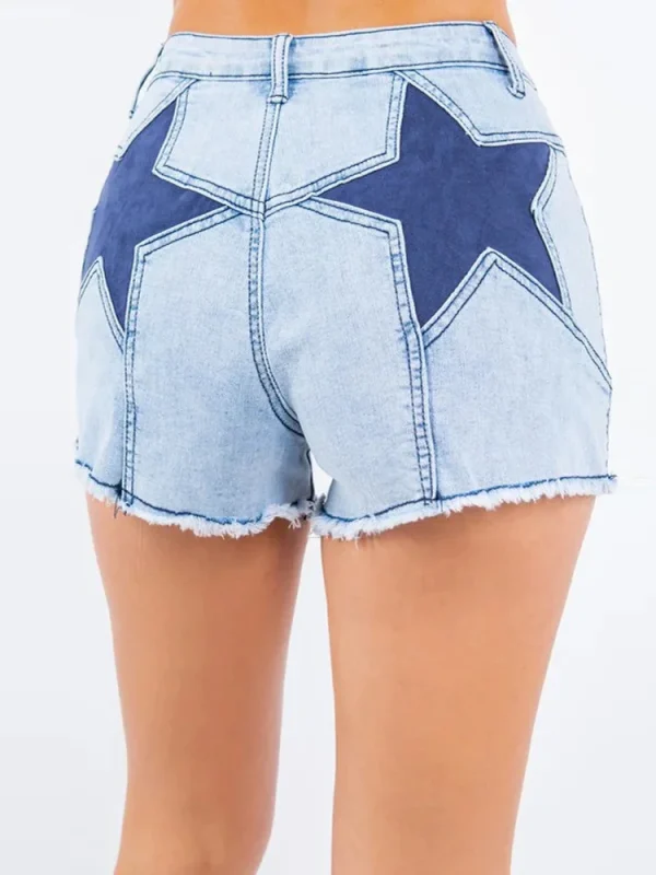 Trendy Women's High Waist Stretch Flared Denim Jeans Jorts Bold Red Star Printed Skin Fit Casual Streetwear Chic Trousers Shorts - Image 5