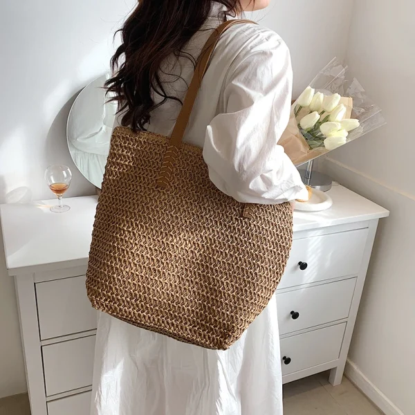 Hand-woven Women's Shoulder Handbag Bohemian 2025 Summer Fashion Straw Beach Tote Bag Travel Shopper Weaving Shopping Bags - Image 2