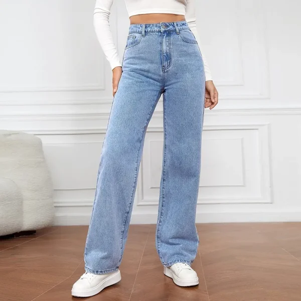 Straight High Waist Jeans Women 2025 New Leg Pockets Basics Ankle Length Pants Y2k Denim Trousers Vintage Blue Washed Jeans