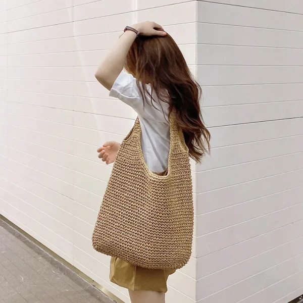 Fashion Straw Women Shoulder Bags Paper Woven Female Handbags Large Capacity Summer Beach Straw Bags Casual Tote Purses - Image 2