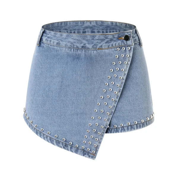Summer Women'S Fashion Short Denim Skirt Pants Nailing Beads Skinny Cargo Jeans Shorts For Women Beach Outfits 2023 Trousers - Image 2
