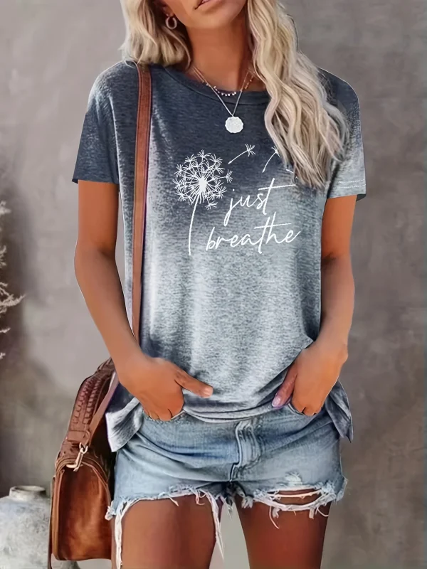 Plus Size Women's T-shirt Dandelion Print Gradient T-shirt Tops Street Casual T-shirt Summer Girls Loose Short Sleeve Tees