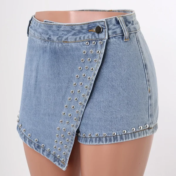 Summer Women'S Fashion Short Denim Skirt Pants Nailing Beads Skinny Cargo Jeans Shorts For Women Beach Outfits 2023 Trousers - Image 3