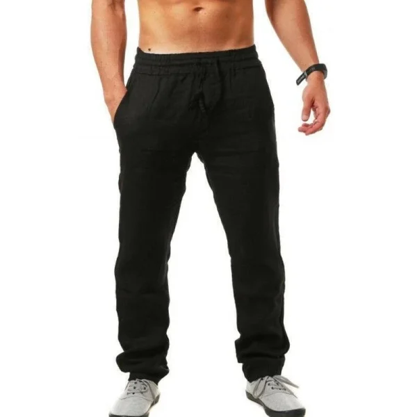 Men's Cotton Linen Pants Summer Solid Color Breathable Linen Trousers Male Casual Elastic Waist Fitness Pants Hip-Hop Streetwear - Image 3