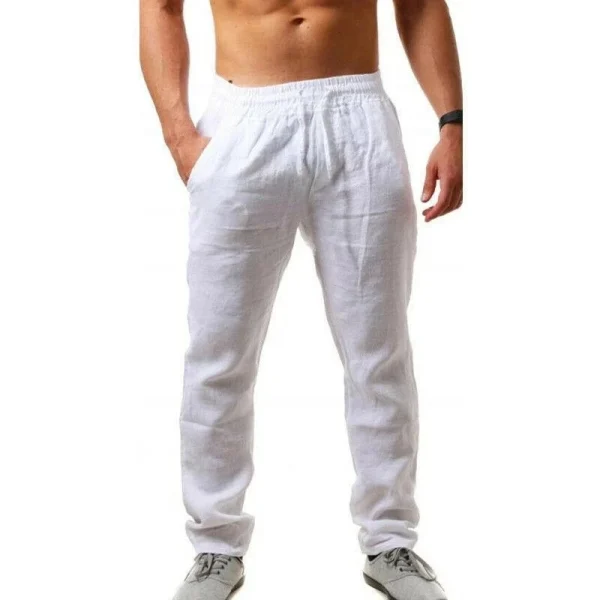 Men's Cotton Linen Pants Summer Solid Color Breathable Linen Trousers Male Casual Elastic Waist Fitness Pants Hip-Hop Streetwear - Image 2