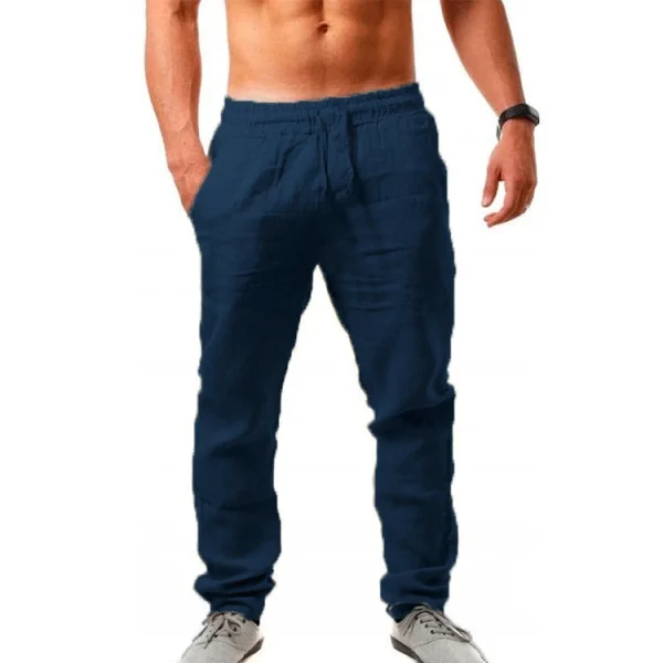 Hot Men Cotton Linen Trousers Solid Color Elastic Waist Loose Long Trousers Men's Hip-hop Breathable Casual Pants Pantalones - Image 6
