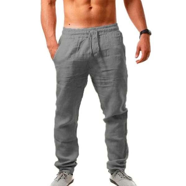 Hot Men Cotton Linen Trousers Solid Color Elastic Waist Loose Long Trousers Men's Hip-hop Breathable Casual Pants Pantalones - Image 3