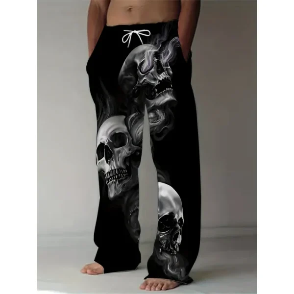 MEN'S plus size 3D skull print straight leg pants casual loose fit retro drape pants sportswear Summer beachwear