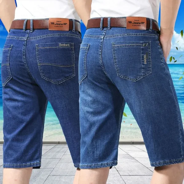 Summer Men Denim Shorts New Style Thin Embroidery Business Casual Straight Short Jeans Male Brand Clothing sky Blue - Image 4