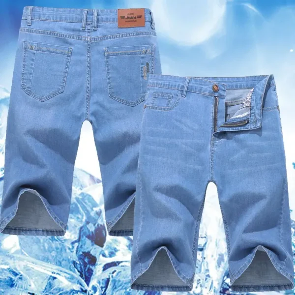 Summer Men Denim Shorts New Style Thin Embroidery Business Casual Straight Short Jeans Male Brand Clothing sky Blue - Image 5