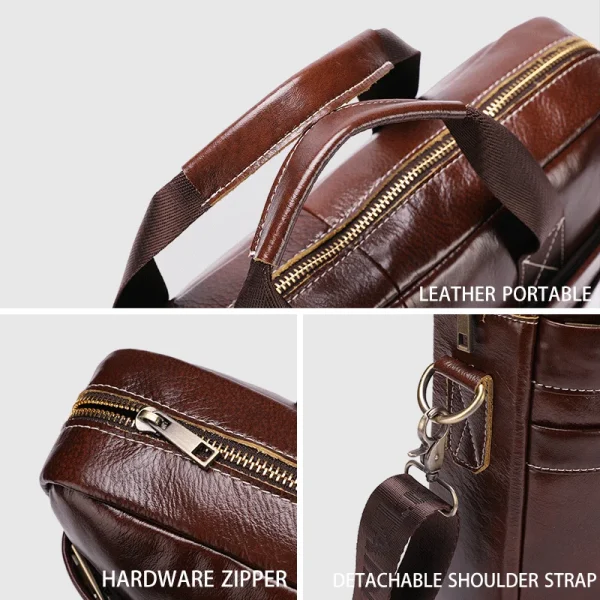 BULLCAPTAIN Leather Laptop Bag, Top Layer Leather 15" Laptop Bag Men's Laptop Briefcase Briefcase Work Business Travel Bag 053 - Image 5