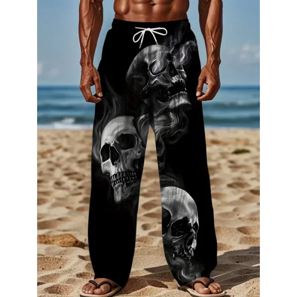 MEN'S plus size 3D skull print straight leg pants casual loose fit retro drape pants sportswear Summer beachwear - Image 2