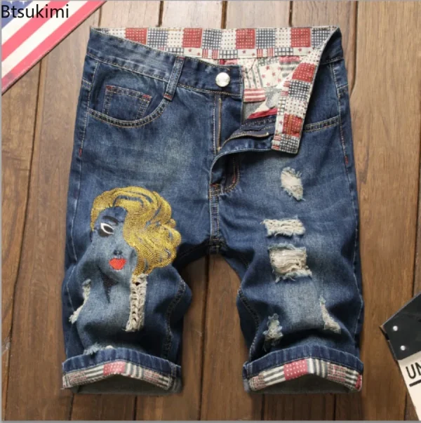 New 2025 Men's Summer Retro Ripped Denim Shorts New Fashion Casual Hole Patch Jean Shorts Streetwear Male Brand Clothes Shorts - Image 6