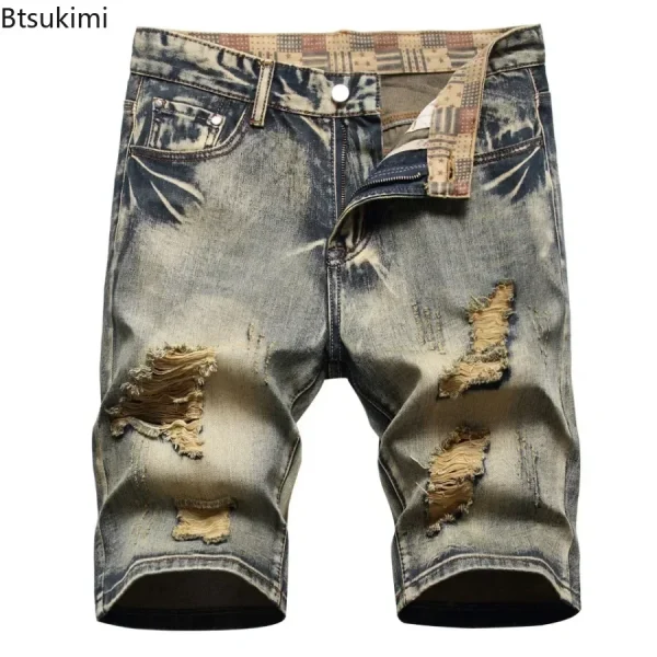 New 2025 Men's Summer Vintage Hole Short Jeans Fashion Washed Cotton Breathable Denim Shorts Men Streetwear Shorts Plus Size 42 - Image 3