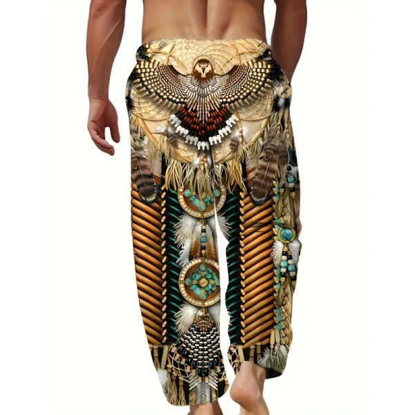 Men'S Vintage Tribal Pattern Print Beach Pants Waist Pants With Side Pockets Comfortable Fashion Hawaiian Style Summer Trousers - Image 3