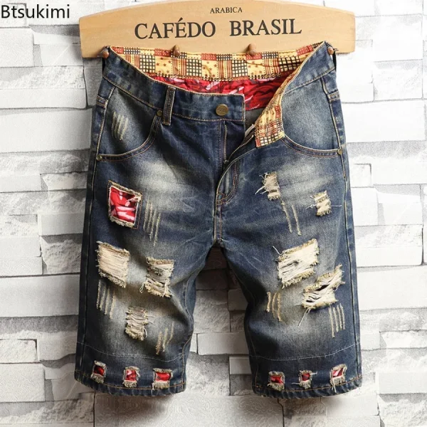 New 2025 Men's Summer Retro Ripped Denim Shorts New Fashion Casual Hole Patch Jean Shorts Streetwear Male Brand Clothes Shorts - Image 5