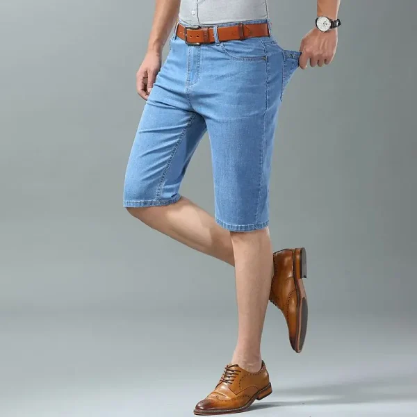 Summer Men Denim Shorts New Style Thin Embroidery Business Casual Straight Short Jeans Male Brand Clothing sky Blue - Image 3