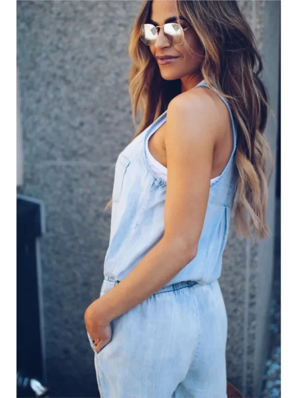 Summer Denim Jumpsuit For Women 2025 Fashion Sleeveless Button Vest Slim Drawstring Pant Jumpsuits High Street Women's Clothing - Image 6