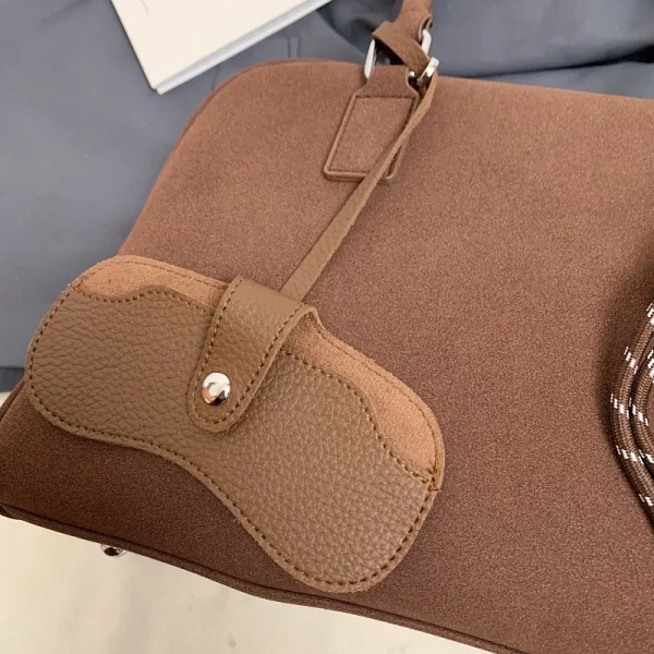 Big Size Women Bowling Bags Suede Pure Color Large Capacity Shoulder Crossbody Bag With Long Strap 2024 Luxury Designer Handbags - Image 2