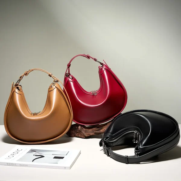 Luxury Designer Women's Bag 2025 New Genuine Leather Women Shoulder Bag High Quality Cowhide Half Moon Handbags Crossbody Bags - Image 3