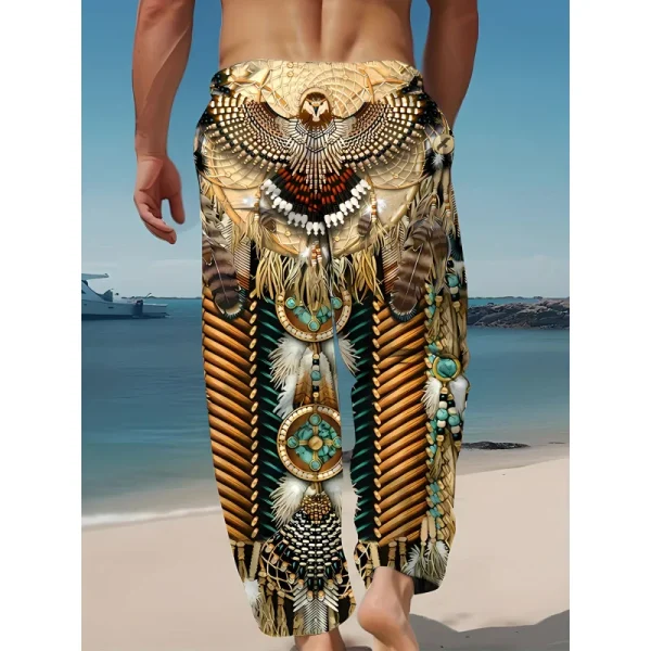 Men'S Vintage Tribal Pattern Print Beach Pants Waist Pants With Side Pockets Comfortable Fashion Hawaiian Style Summer Trousers - Image 2
