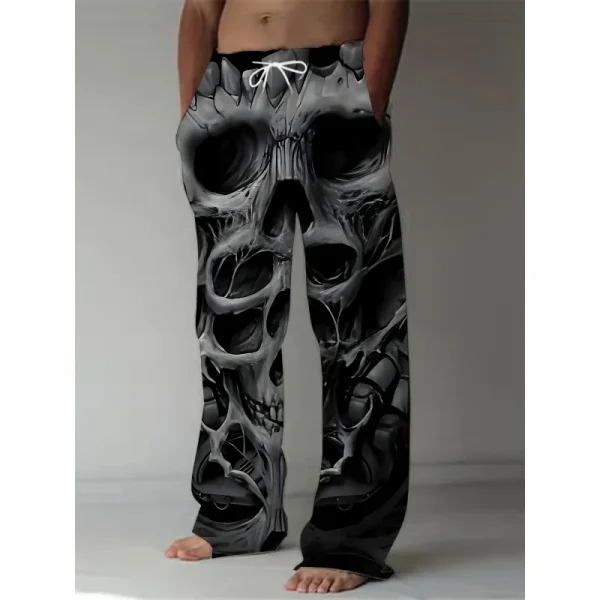 MEN'S plus size 3D skull print straight leg pants casual loose fit retro drape pants sportswear Summer beachwear - Image 6