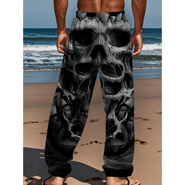 MEN'S plus size 3D skull print straight leg pants casual loose fit retro drape pants sportswear Summer beachwear - Image 5