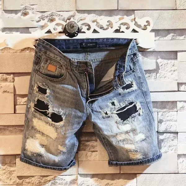 Summer Men's Fashion Straight Loose Denim Shorts Korean Fashion Streetwear Blue Slim Jeans Shorts Mens Crop Pants - Image 2