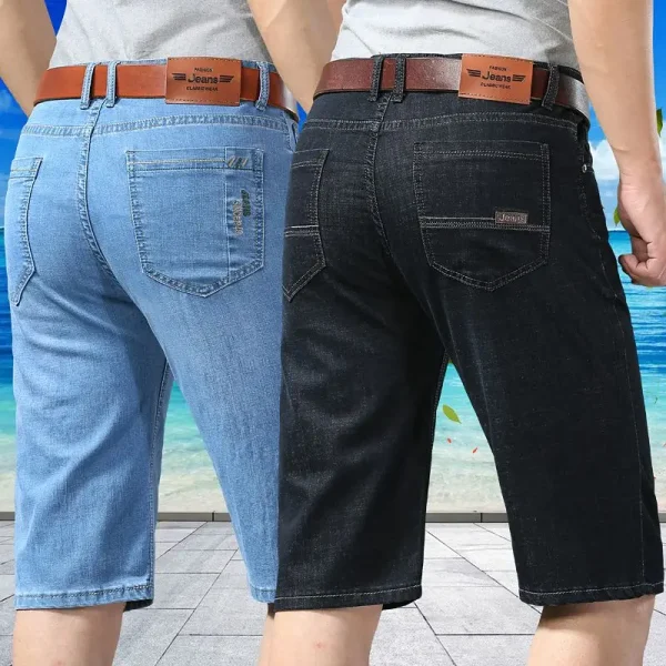 Summer Men Denim Shorts New Style Thin Embroidery Business Casual Straight Short Jeans Male Brand Clothing sky Blue - Image 6
