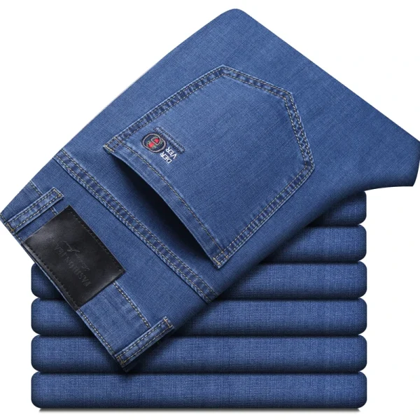 Summer New Elastic Men's Jeans Fashion Comfortable Business Straight Stretch Cotton Casual Denim Pants Brand Male Thin Trousers - Image 2
