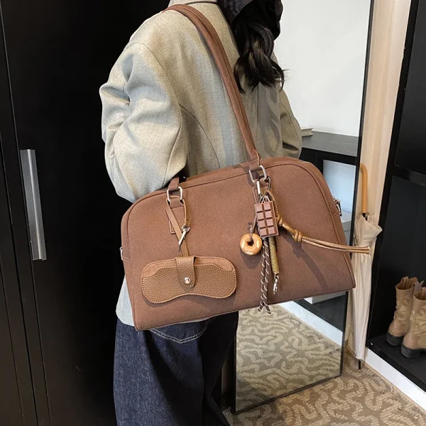 Big Size Women Bowling Bags Suede Pure Color Large Capacity Shoulder Crossbody Bag With Long Strap 2024 Luxury Designer Handbags - Image 3