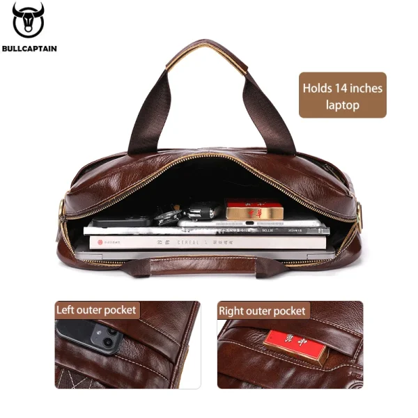 BULLCAPTAIN Leather Laptop Bag, Top Layer Leather 15" Laptop Bag Men's Laptop Briefcase Briefcase Work Business Travel Bag 053 - Image 3