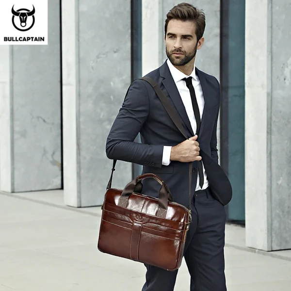BULLCAPTAIN Leather Laptop Bag, Top Layer Leather 15" Laptop Bag Men's Laptop Briefcase Briefcase Work Business Travel Bag 053 - Image 2