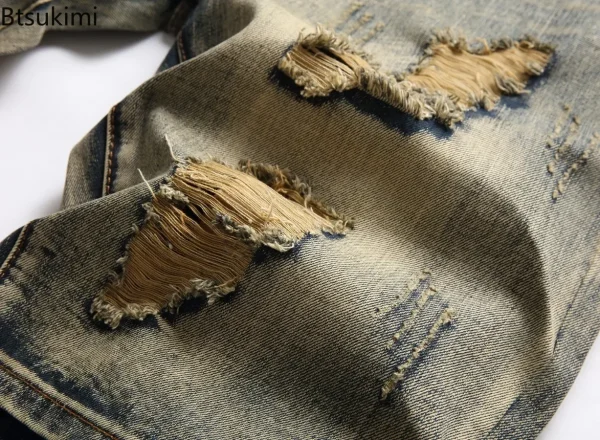 New 2025 Men's Summer Vintage Hole Short Jeans Fashion Washed Cotton Breathable Denim Shorts Men Streetwear Shorts Plus Size 42 - Image 5