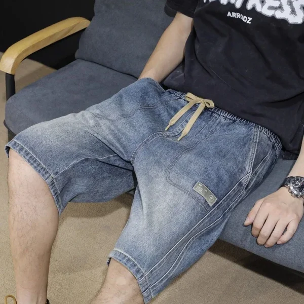 Short Jeans Pants for Men Half Bermuda Straight Long Drawstring Man Denim Shorts Thin Korean Fashion Sale Popular Xl Trend 2024 - Image 5