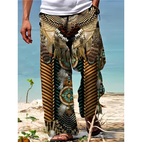 Men'S Vintage Tribal Pattern Print Beach Pants Waist Pants With Side Pockets Comfortable Fashion Hawaiian Style Summer Trousers