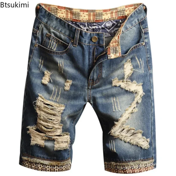 New 2025 Men's Summer Retro Ripped Denim Shorts New Fashion Casual Hole Patch Jean Shorts Streetwear Male Brand Clothes Shorts - Image 4